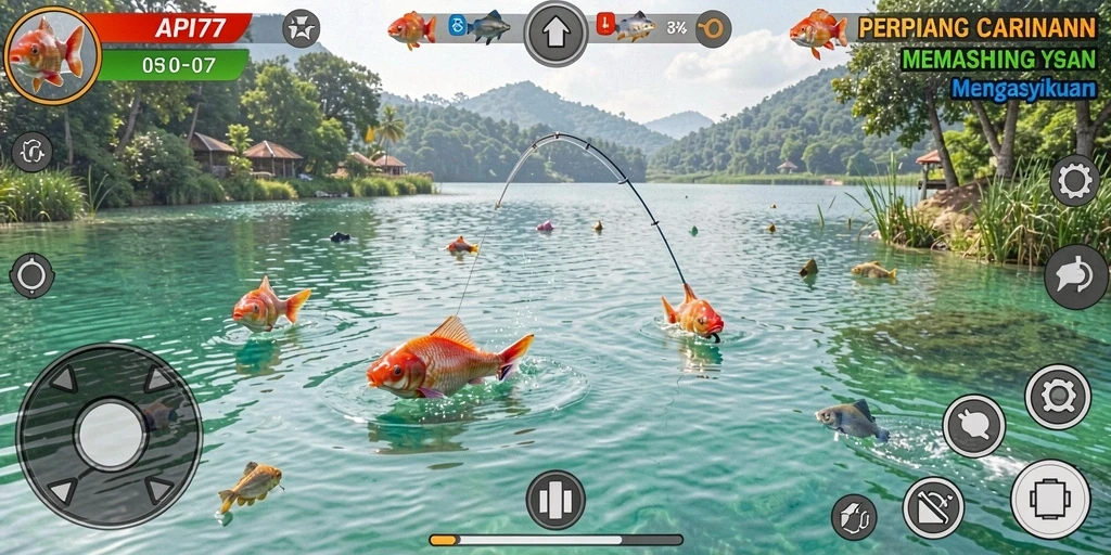 Tampilan gameplay API77 yang menampilkan momen memancing yang seru.