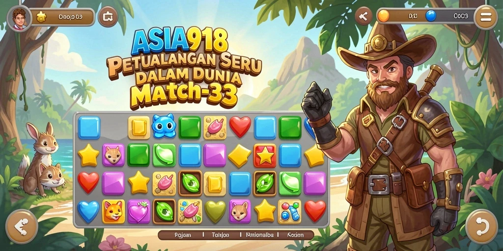 Tampilan gameplay menantang dalam game Match-3 ASIA918.