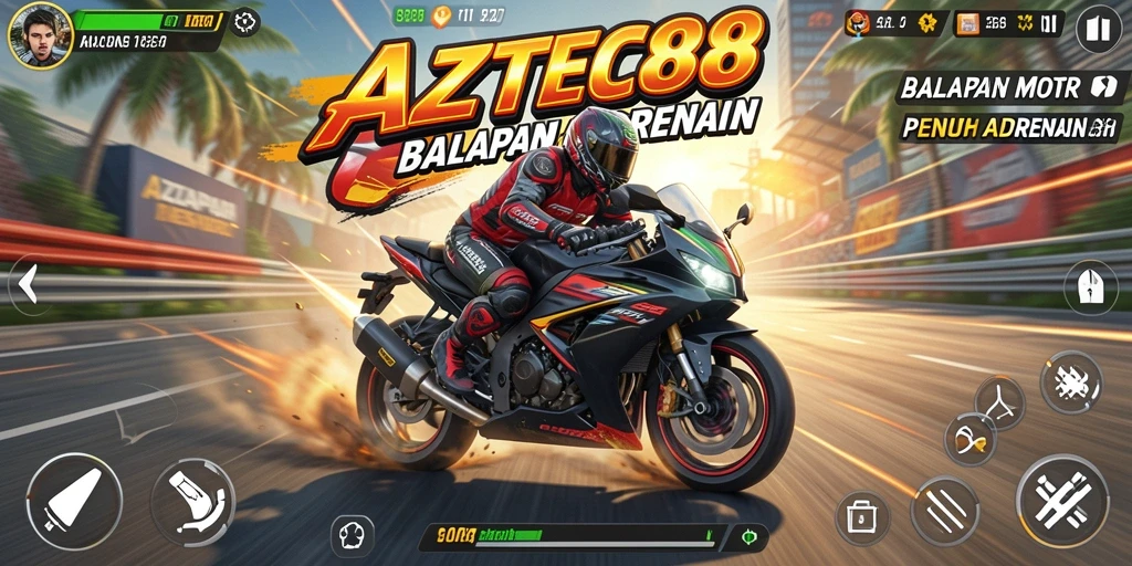 Tampilan gameplay AZTEC88 yang seru saat balapan motor.