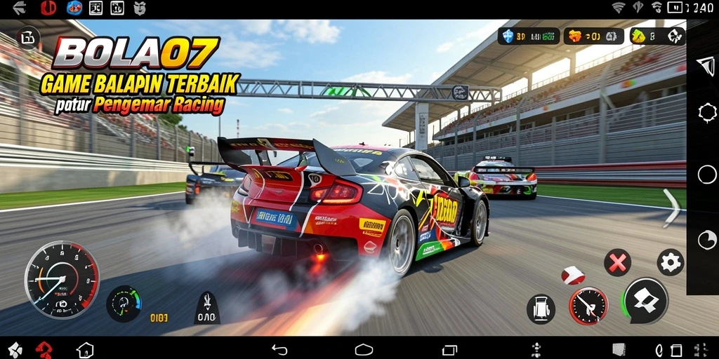 Tampilan gameplay BOLA07 menunjukkan aksi balapan seru.