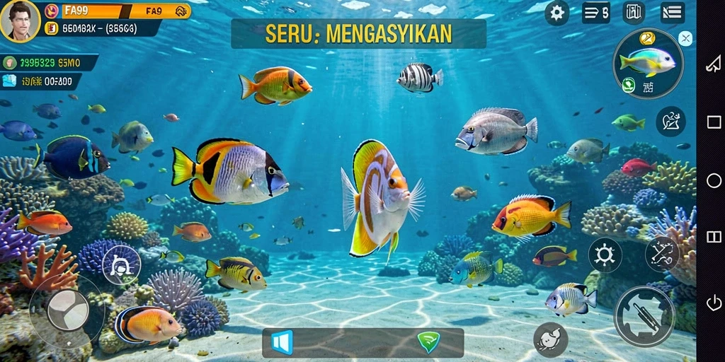 Screenshot permainan FA99 menampilkan aksi menembak ikan yang seru.