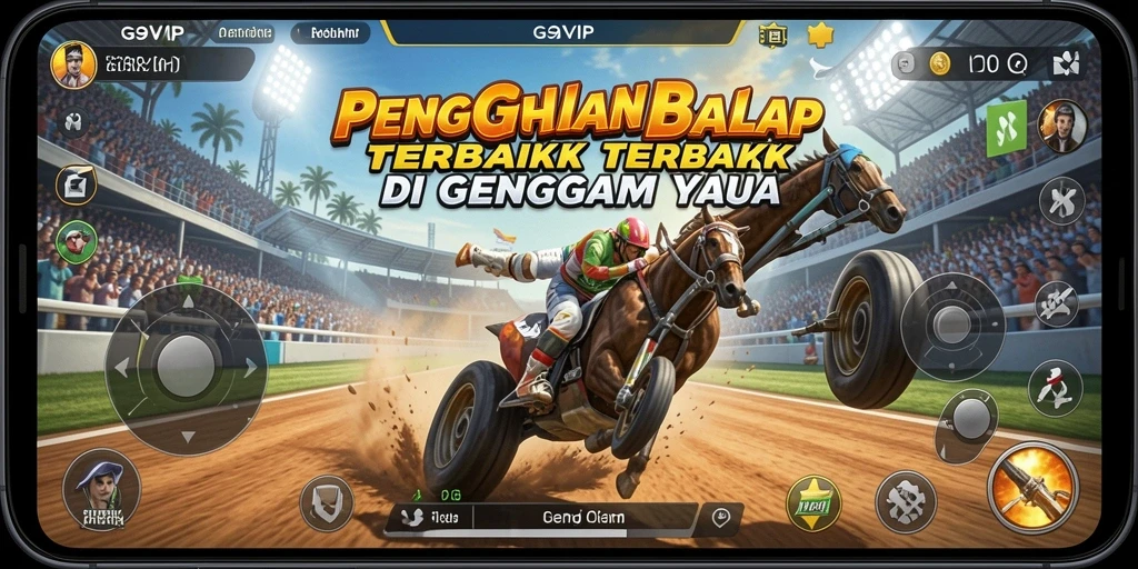Screenshot utama G9VIP menampilkan aksi balap yang mendebarkan.