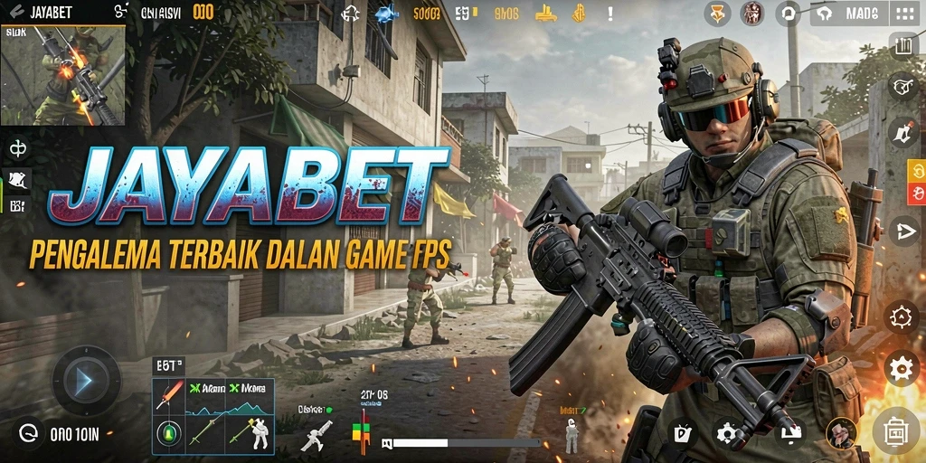 Screenshot utama JAYABET yang menampilkan aksi gameplay FPS yang seru.