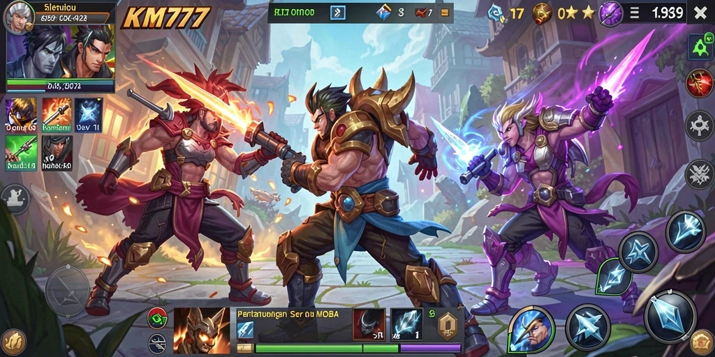 Gameplay seru di KM777 dengan pertarungan tim yang dinamis.
