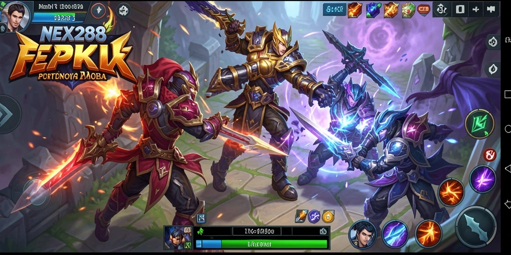 Gambar utama NEX288 menunjukkan karakter bertarung dalam arena MOBA.