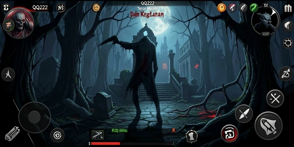 Tangkapan layar menampilkan gameplay menyeramkan dari QQ222.