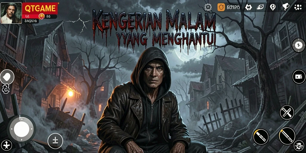 Screenshot utama QTGAME menampilkan momen menegangkan saat pemain menjelajahi area gelap.