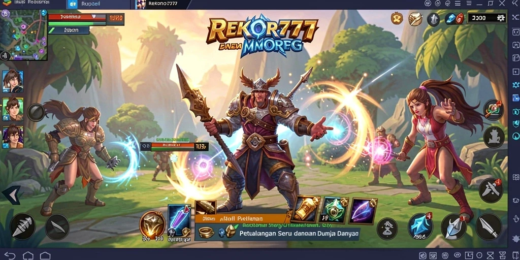 Screenshot gameplay REKOR777 menampilkan aksi pertarungan seru di dunia MMORPG.