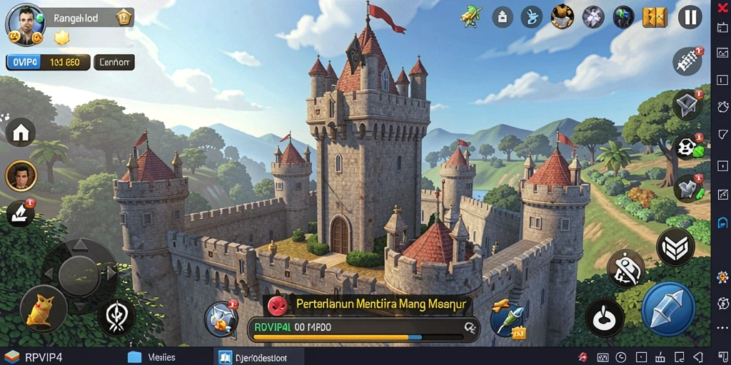 Gameplay Tower Defense yang menyenangkan di RPVIP4 dengan berbagai menara.
