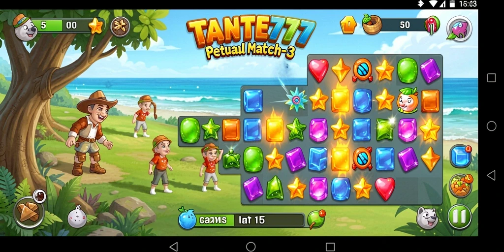 Screenshot gameplay TANTE777 menampilkan permainan Match-3 yang seru.